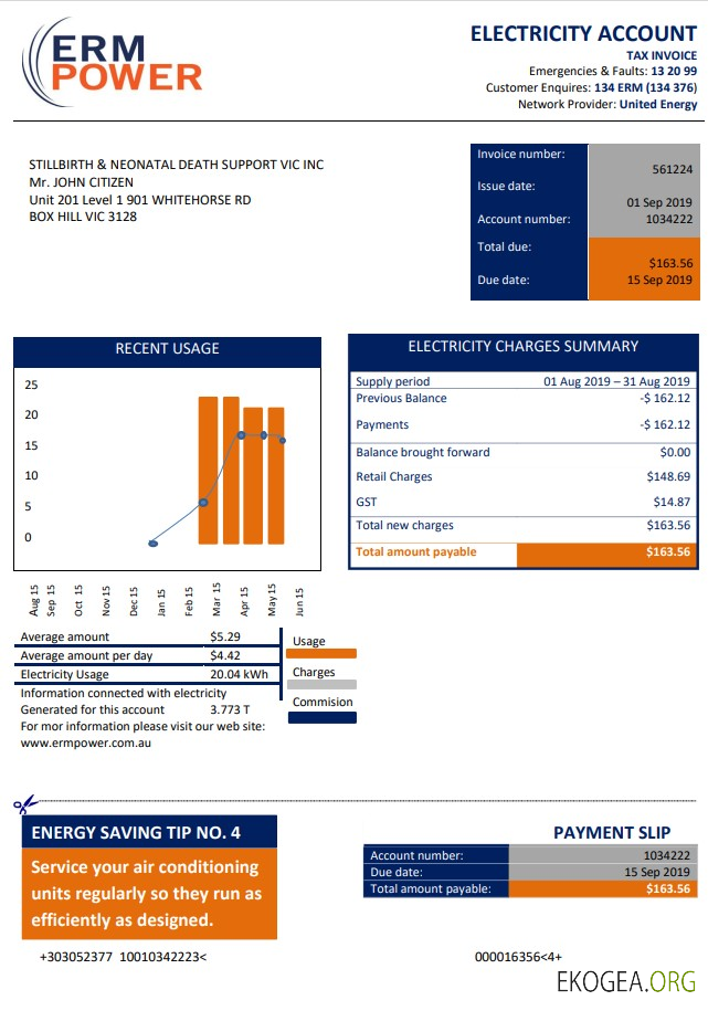 Australia ERM Power electricity proof of address utility bill